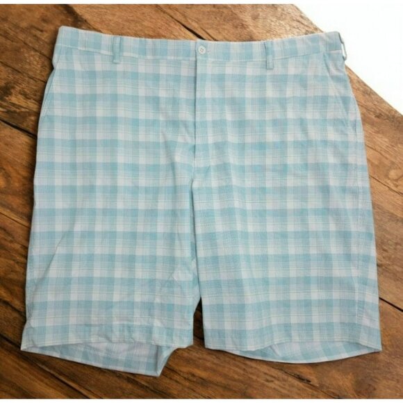Nike Golf Mens Plaid Light Blue Checkered Shorts 42 Polyester/Spandex - Picture 1 of 7